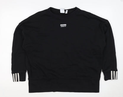 adidas Women Black UK 16 Pullover Crew Neck Logo Sweatshirt