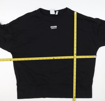 adidas Women Black UK 16 Pullover Crew Neck Logo Sweatshirt