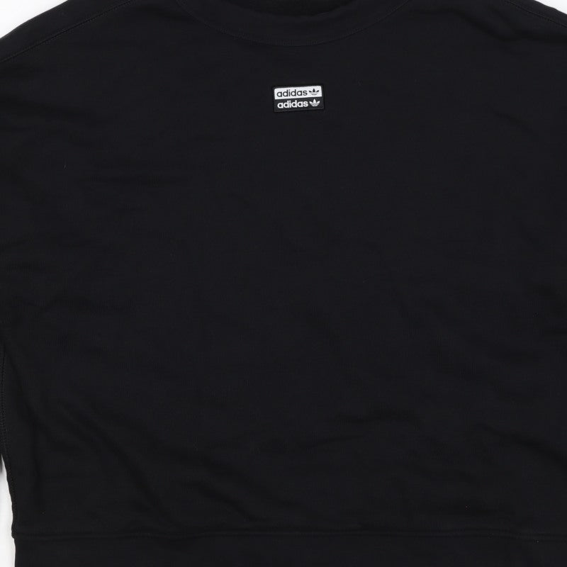 adidas Women Black UK 16 Pullover Crew Neck Logo Sweatshirt