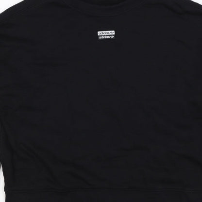 adidas Women Black UK 16 Pullover Crew Neck Logo Sweatshirt