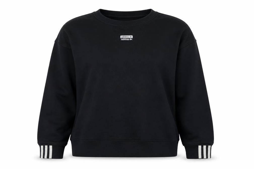 adidas Women Black UK 16 Pullover Crew Neck Logo Sweatshirt