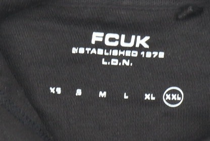 FCUK Men’s Black 2XL Pullover Hoodie Logo Drawstring Pocket