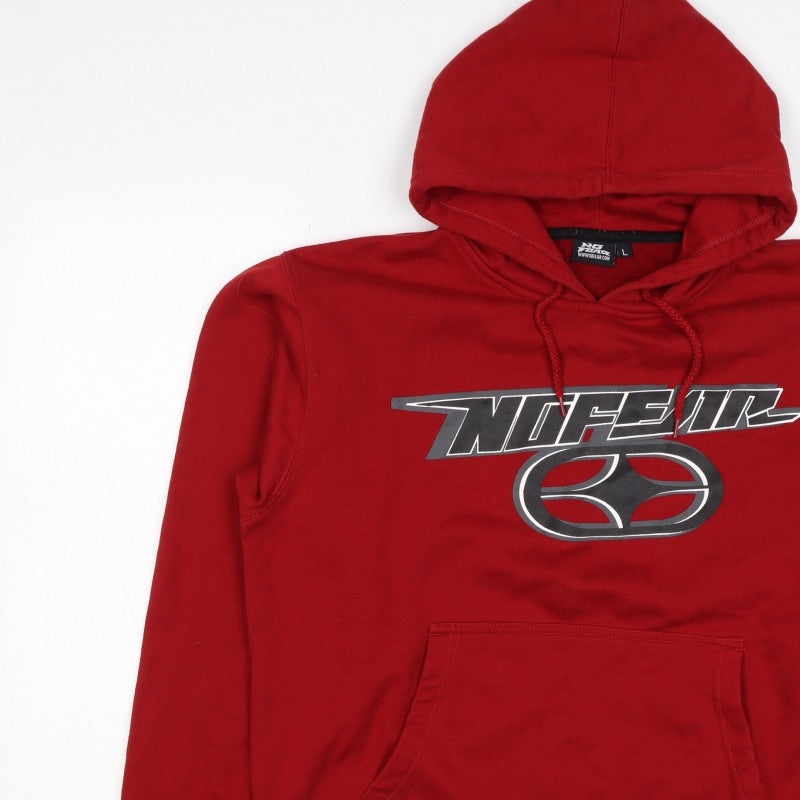 Additional view of No Fear Men's Red L Pullover Hoodie Graphic Logo Pocket