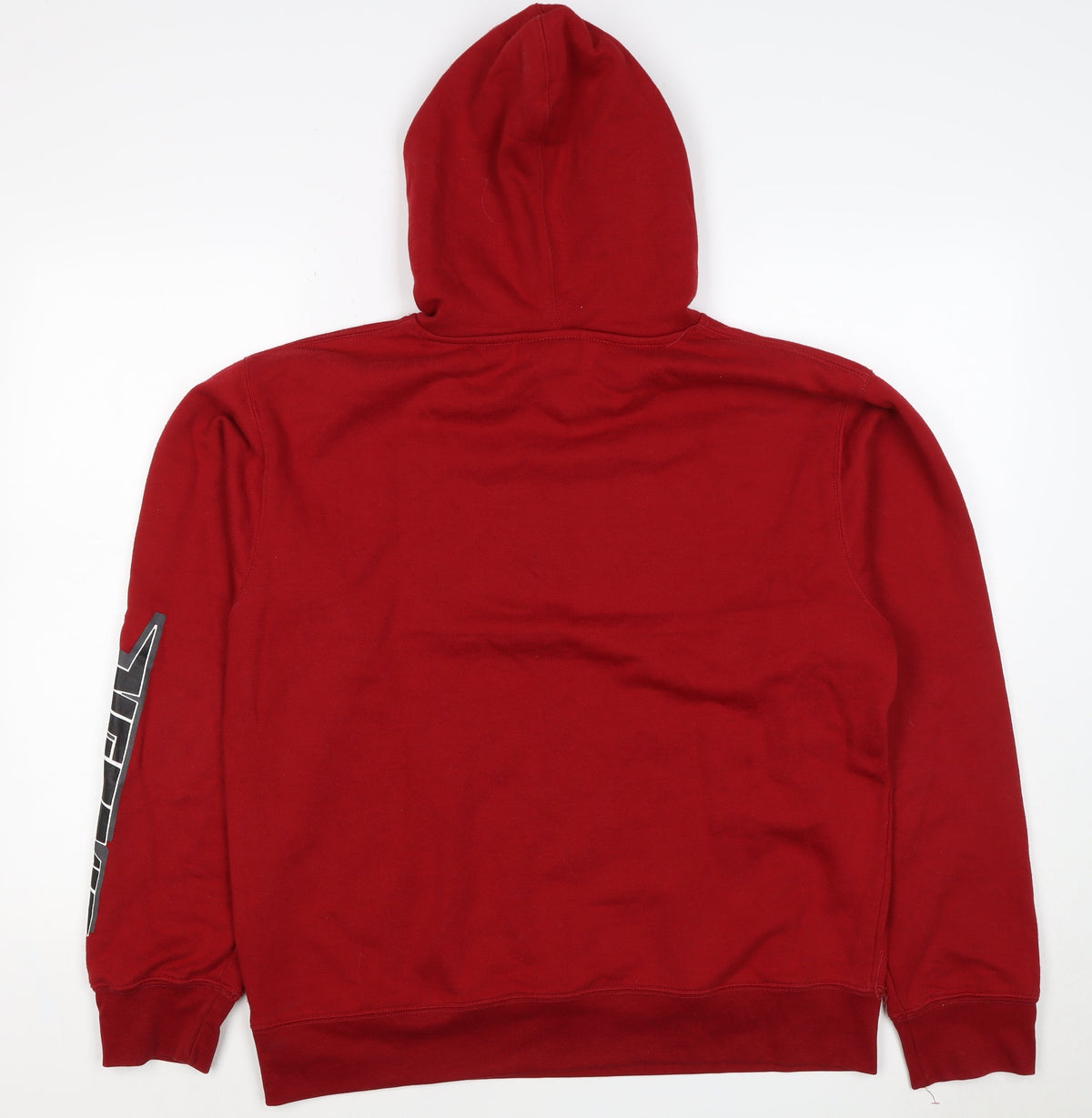 Close-up detail of No Fear Men's Red L Pullover Hoodie Graphic Logo Pocket