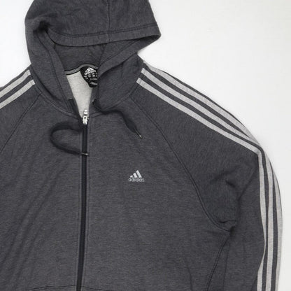 Adidas Men's Grey M Full Zip Hooded 3 Stripe Hoodie