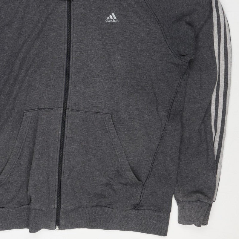 Adidas Men's Grey M Full Zip Hooded 3 Stripe Hoodie