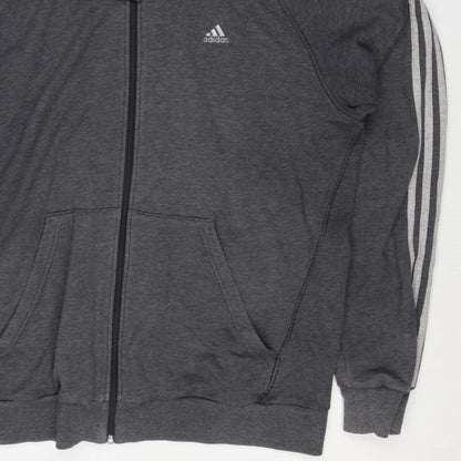 Adidas Men's Grey M Full Zip Hooded 3 Stripe Hoodie