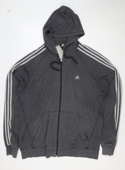 Adidas Men's Grey M Full Zip Hooded 3 Stripe Hoodie