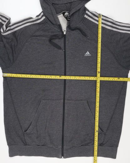 Adidas Men's Grey M Full Zip Hooded 3 Stripe Hoodie