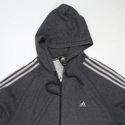 Adidas Men's Grey M Full Zip Hooded 3 Stripe Hoodie