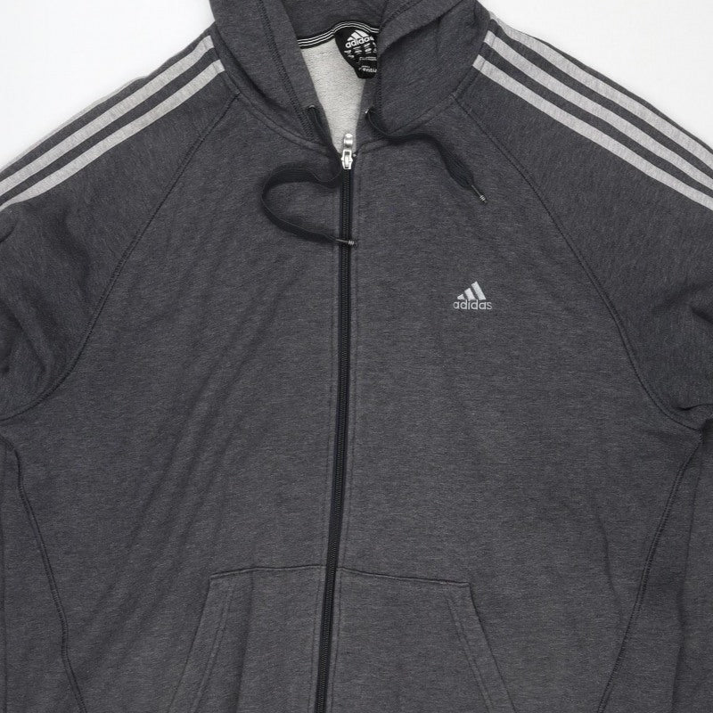 Adidas Men's Grey M Full Zip Hooded 3 Stripe Hoodie
