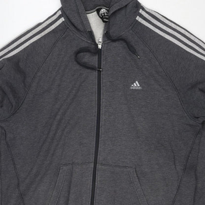 Adidas Men's Grey M Full Zip Hooded 3 Stripe Hoodie