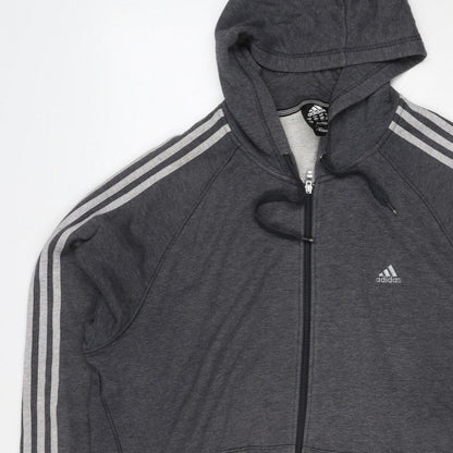 Adidas Men's Grey M Full Zip Hooded 3 Stripe Hoodie