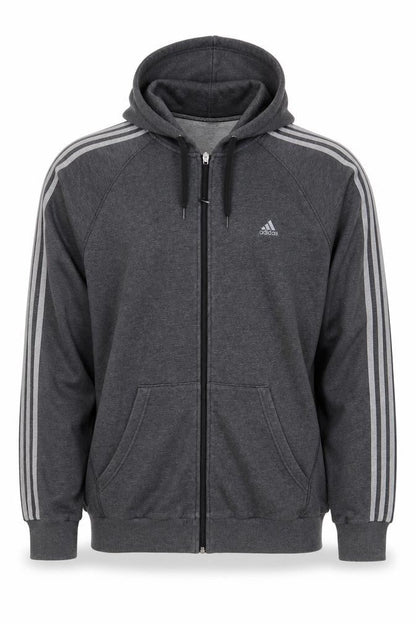Adidas Men's Grey M Full Zip Hooded 3 Stripe Hoodie