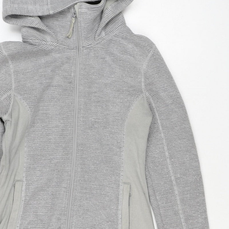 Bench Women Grey L Full Zip Hooded Ribbed Sweatshirt Zip Pockets