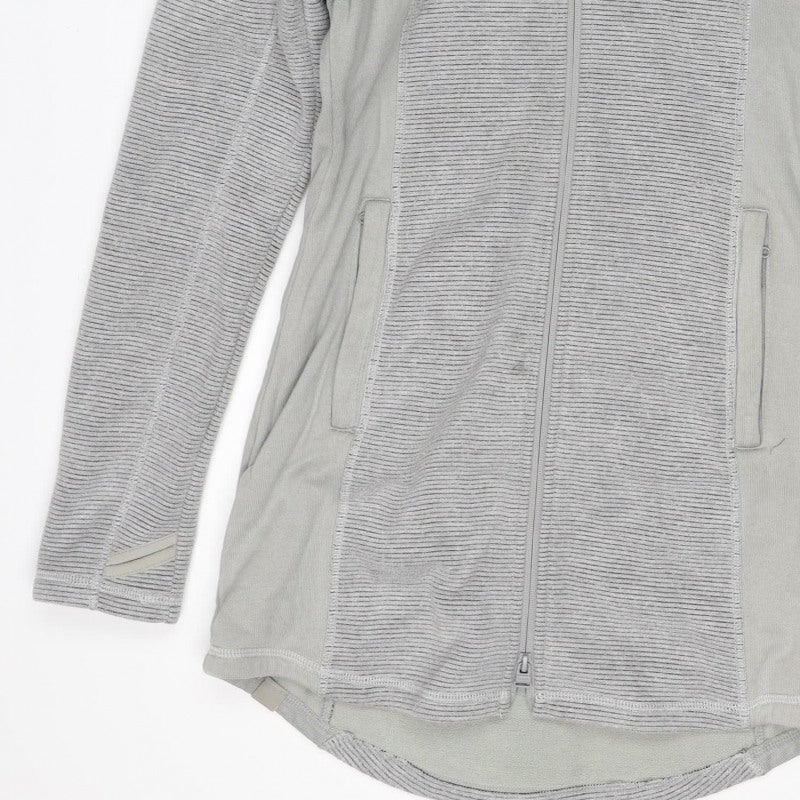Bench Women Grey L Full Zip Hooded Ribbed Sweatshirt Zip Pockets