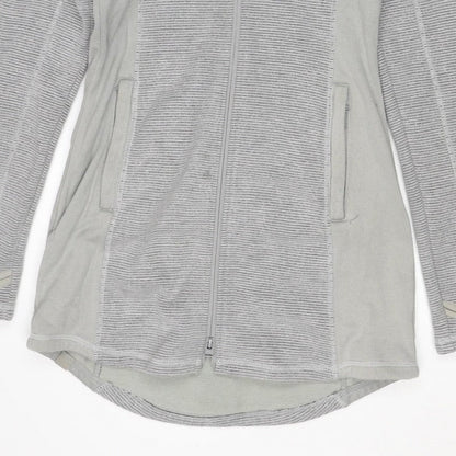 Bench Women Grey L Full Zip Hooded Ribbed Sweatshirt Zip Pockets