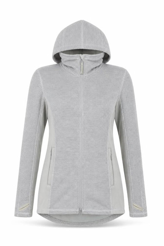 Bench Women Grey L Full Zip Hooded Ribbed Sweatshirt Zip Pockets
