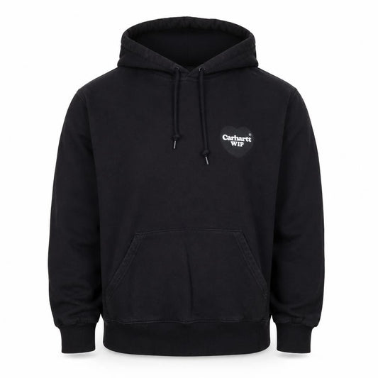 Front view of Carhartt WIP Men’s Black S Pullover Hoodie Heart Logo Cotton Blend