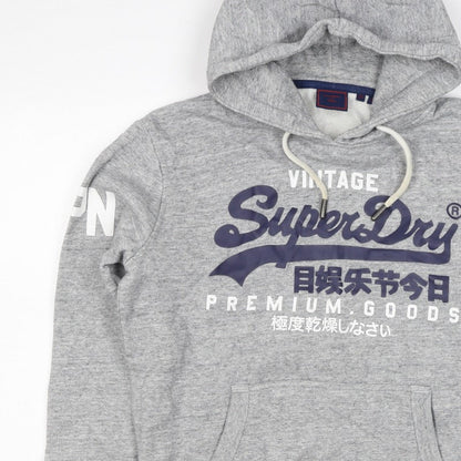 Superdry Men Grey S Pullover Hoodie Graphic Logo Fleece Pocket