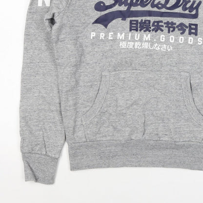 Superdry Men Grey S Pullover Hoodie Graphic Logo Fleece Pocket