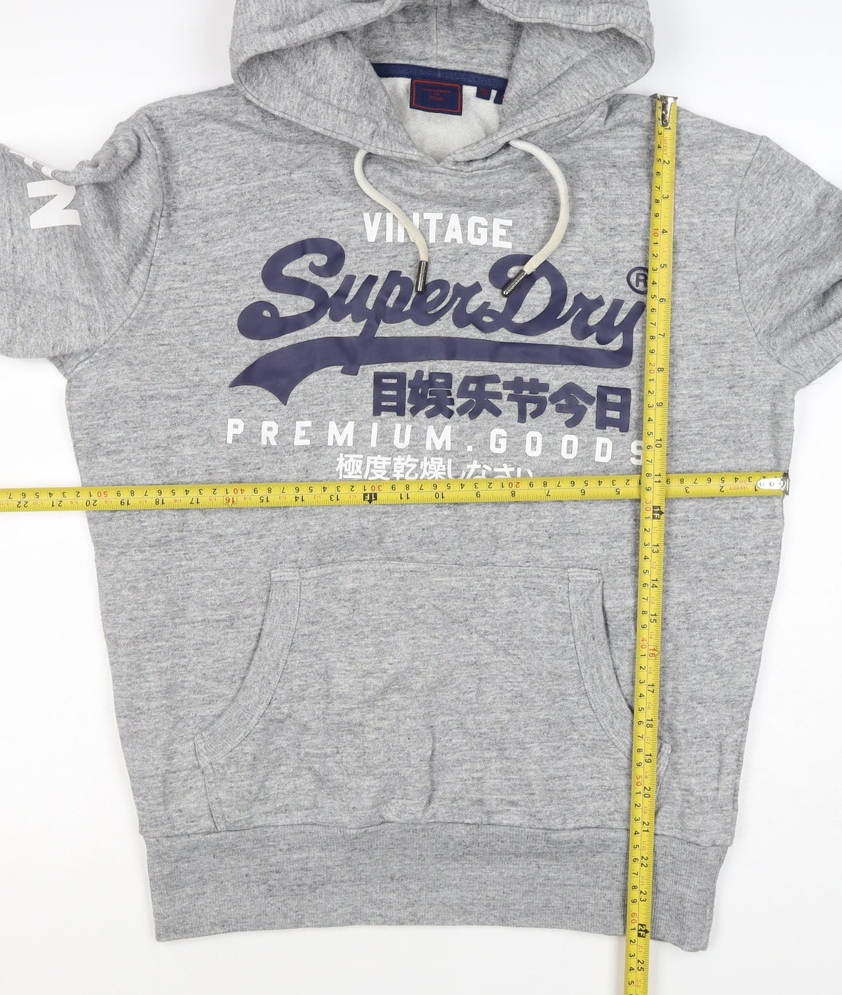 Superdry Men Grey S Pullover Hoodie Graphic Logo Fleece Pocket