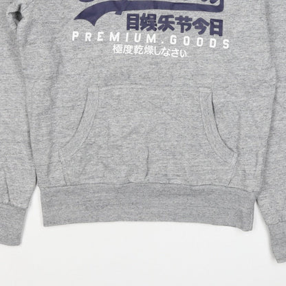Superdry Men Grey S Pullover Hoodie Graphic Logo Fleece Pocket