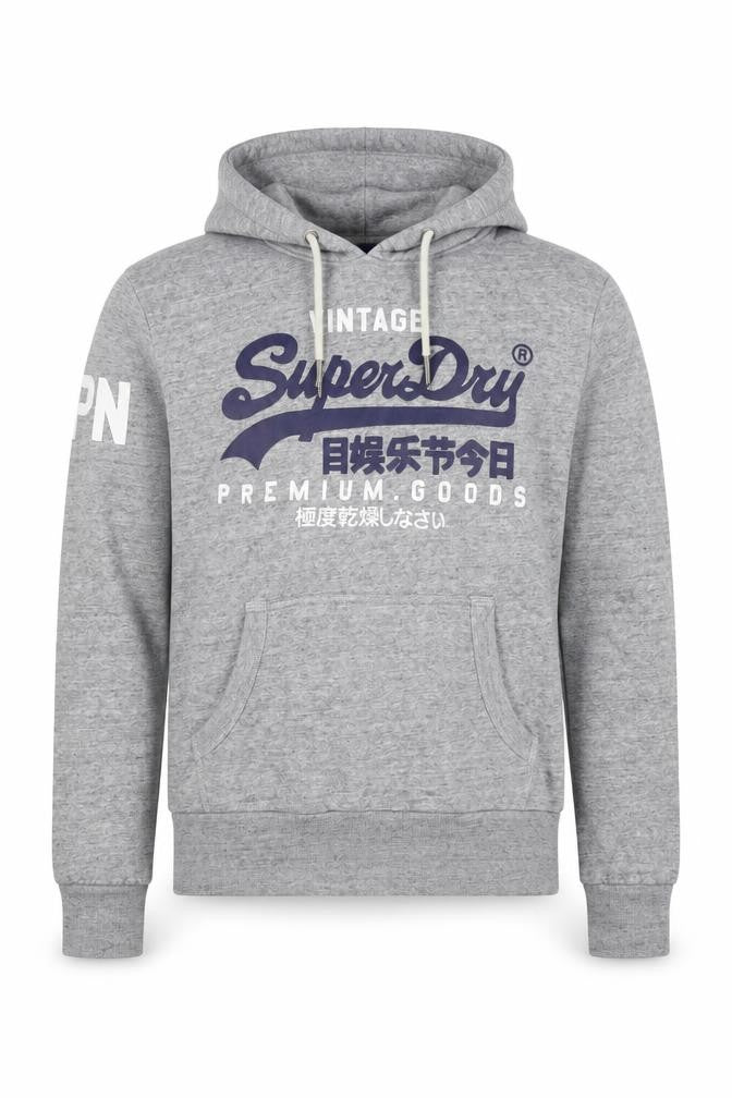 Superdry Men Grey S Pullover Hoodie Graphic Logo Fleece Pocket