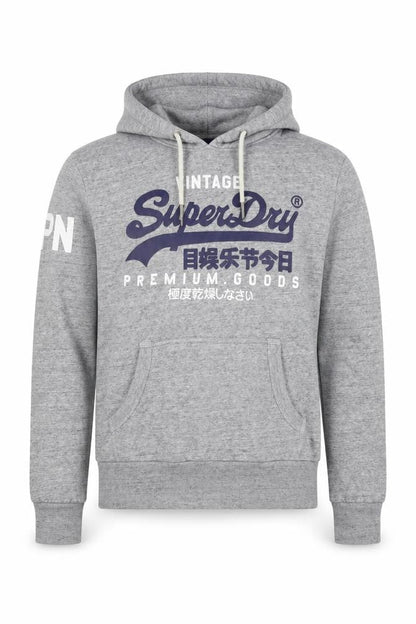 Superdry Men Grey S Pullover Hoodie Graphic Logo Fleece Pocket