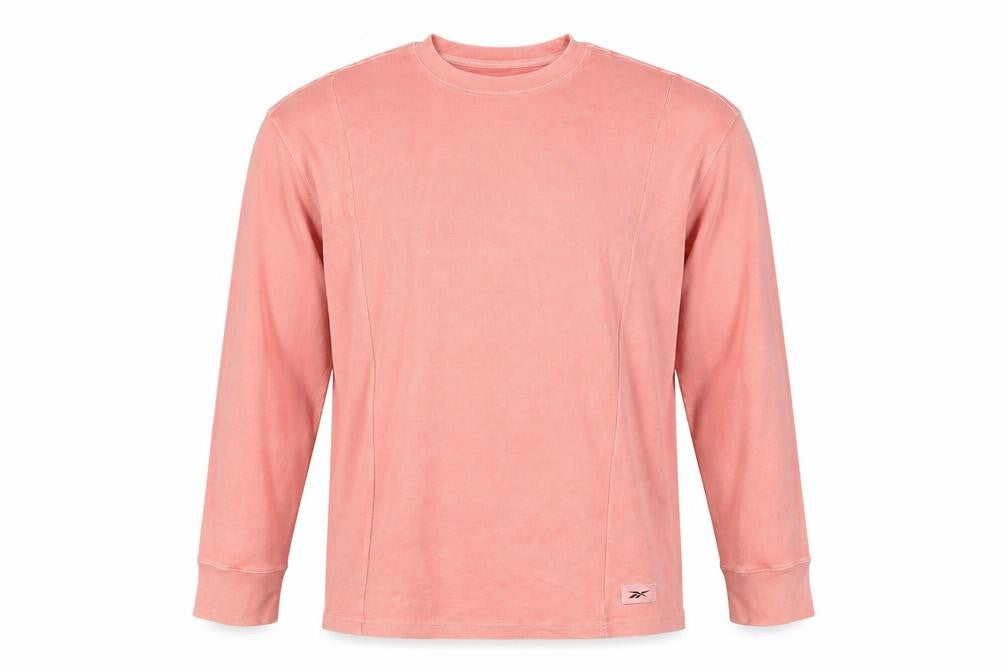 Reebok Men’s Pink M Ribbed Crew Neck Lightweight Pullover Sweatshirt