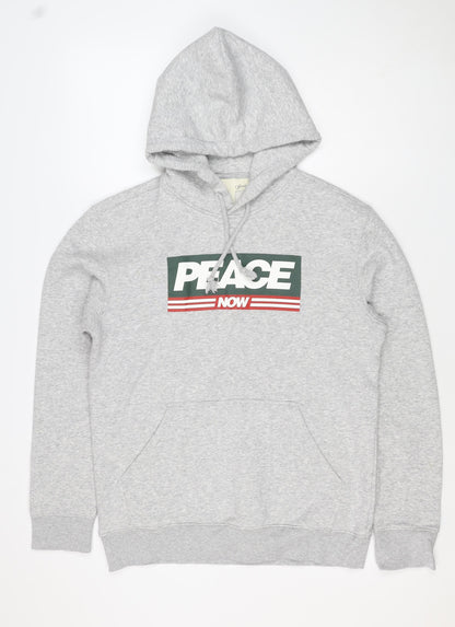 Peace Love World Men Grey S Pullover Hoodie Graphic Logo Pocket