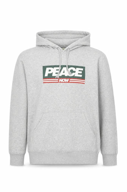 Front view of Peace Love World Men Grey S Pullover Hoodie Graphic Logo Pocket
