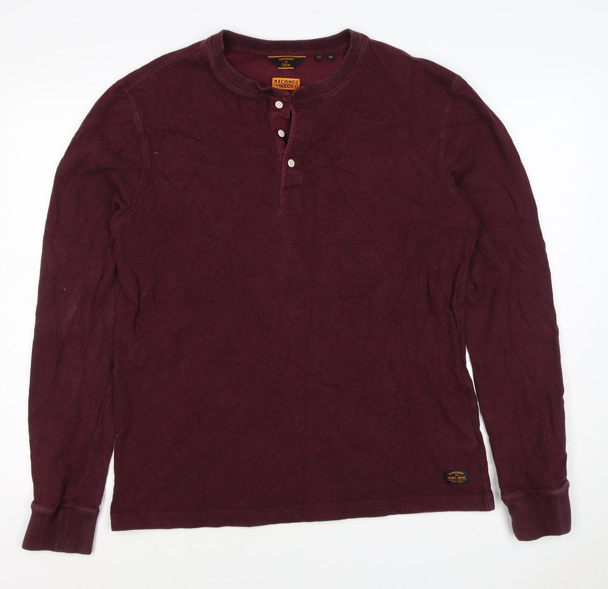 Superdry Men’s Red XL Henley Long Sleeve Cotton Sweatshirt