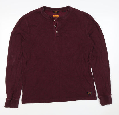 Superdry Men’s Red XL Henley Long Sleeve Cotton Sweatshirt