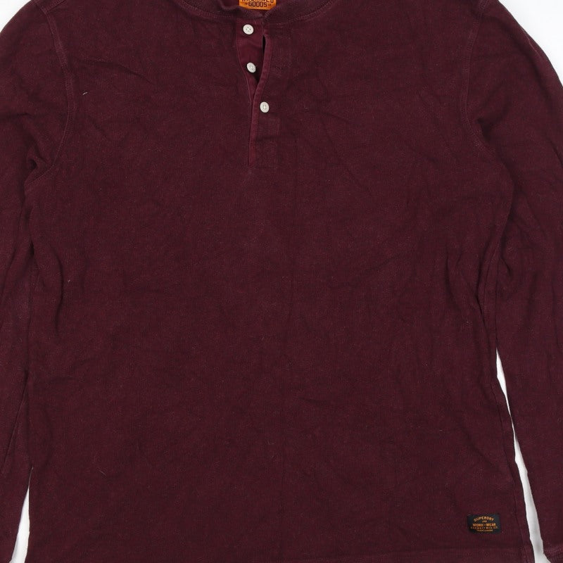 Superdry Men’s Red XL Henley Long Sleeve Cotton Sweatshirt
