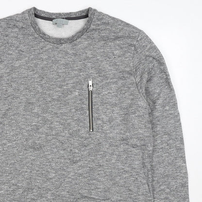 COS Men’s Grey Marl M Crew Neck Cotton Sweatshirt Zip Pocket