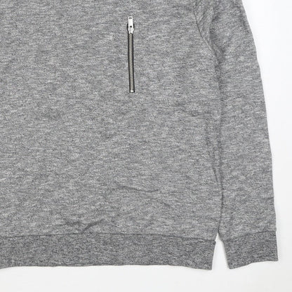 COS Men’s Grey Marl M Crew Neck Cotton Sweatshirt Zip Pocket
