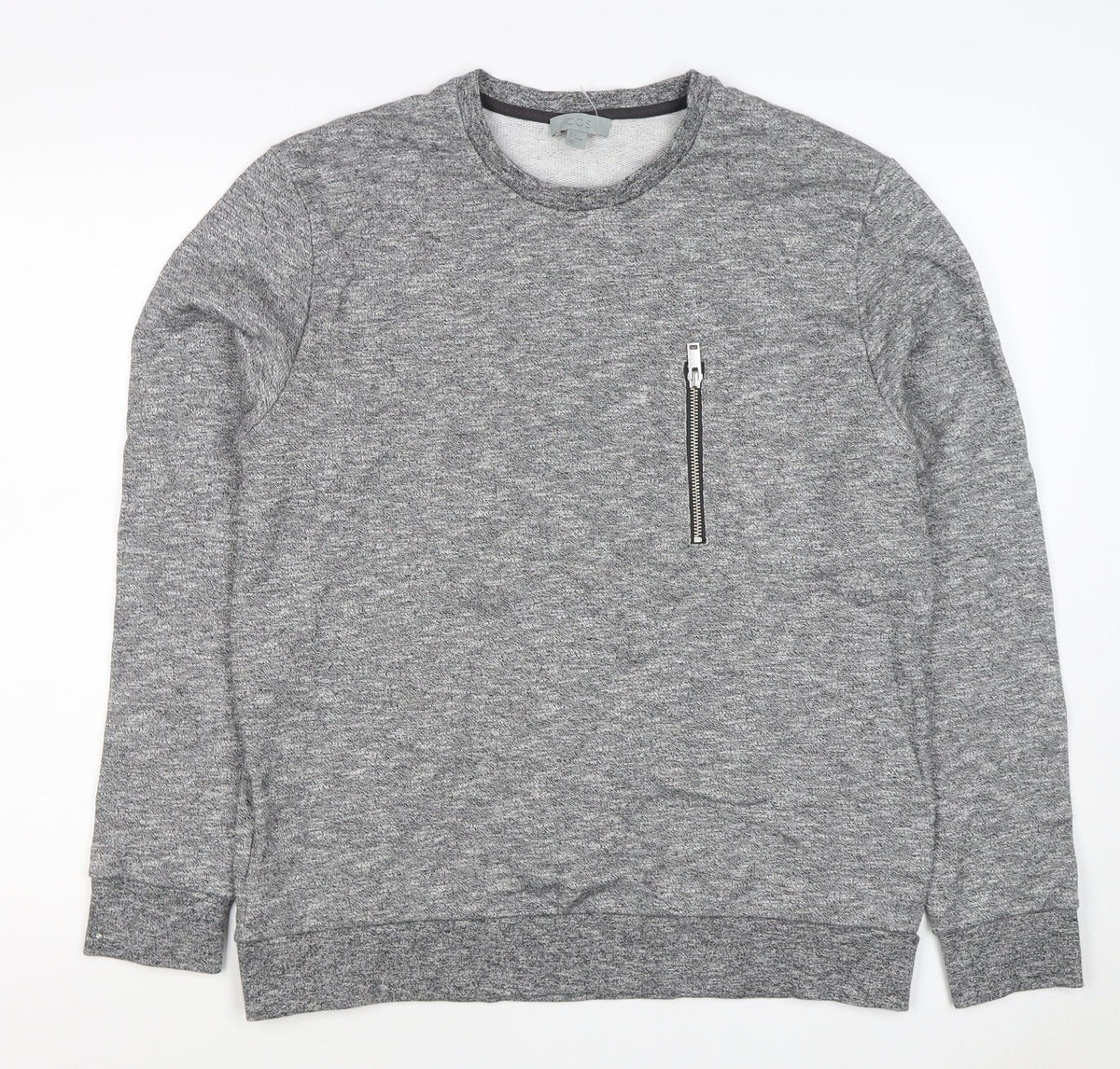 COS Men’s Grey Marl M Crew Neck Cotton Sweatshirt Zip Pocket