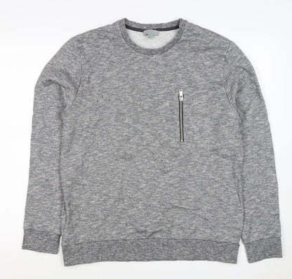 COS Men’s Grey Marl M Crew Neck Cotton Sweatshirt Zip Pocket