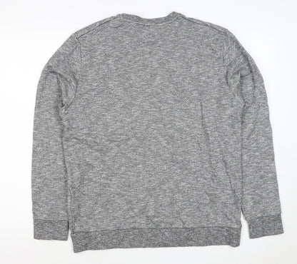 COS Men’s Grey Marl M Crew Neck Cotton Sweatshirt Zip Pocket