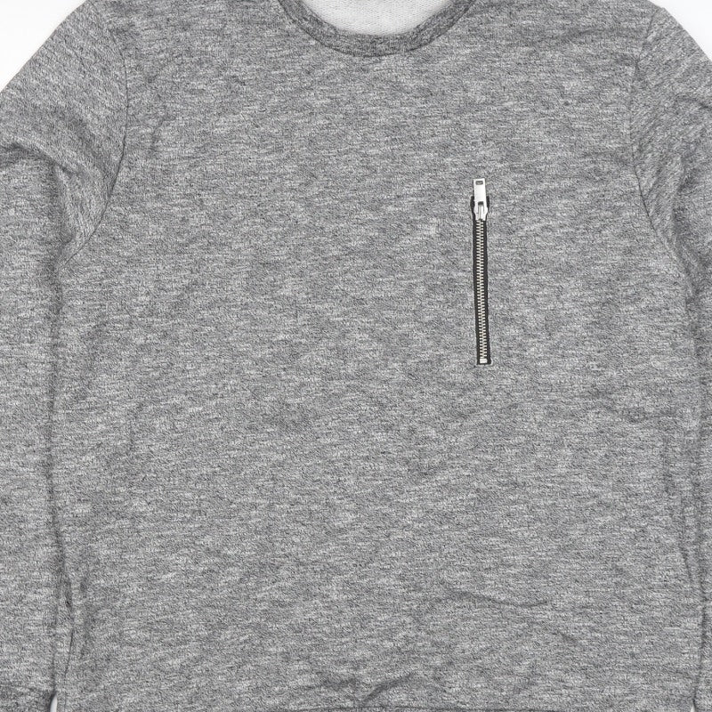 COS Men’s Grey Marl M Crew Neck Cotton Sweatshirt Zip Pocket