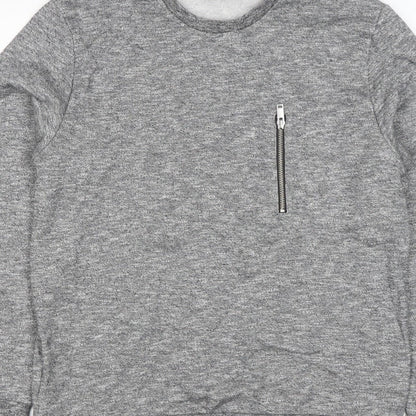 COS Men’s Grey Marl M Crew Neck Cotton Sweatshirt Zip Pocket