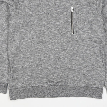 COS Men’s Grey Marl M Crew Neck Cotton Sweatshirt Zip Pocket