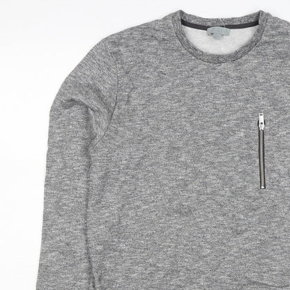 COS Men’s Grey Marl M Crew Neck Cotton Sweatshirt Zip Pocket