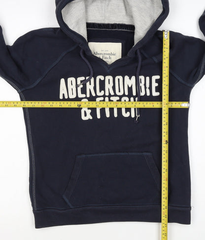 Abercrombie & Fitch Men Navy L Pullover Hoodie Logo Pocket Cotton Blend