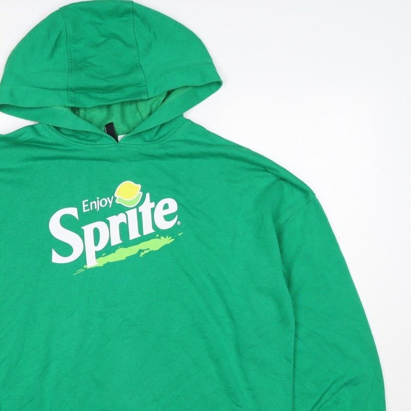 H&M Women Green UK 10 S Sprite Logo Hooded Pullover Sweatshirt