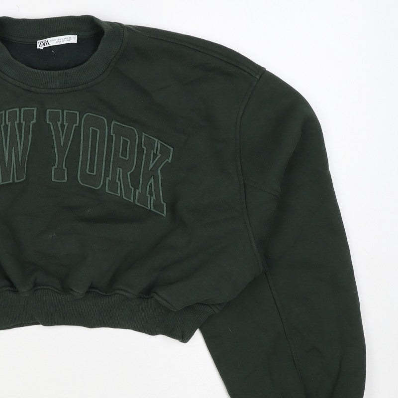 Zara Women’s Green S New York Cropped Pullover Sweatshirt