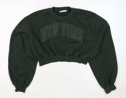 Zara Women’s Green S New York Cropped Pullover Sweatshirt