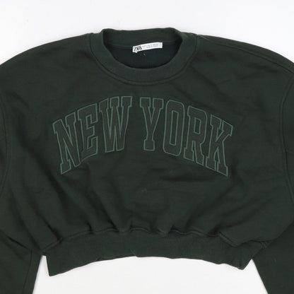 Zara Women’s Green S New York Cropped Pullover Sweatshirt