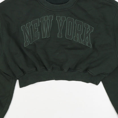 Zara Women’s Green S New York Cropped Pullover Sweatshirt